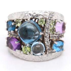 925 Sterling Silver Signed Multi Gemstone Ring