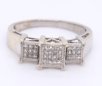 Dazzling 14KT White Gold Diamond Pave Three Setting Ring