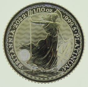 2022 Great Britain .9995 Fine Platinum Britannia £10 1/10 oz UK Coin