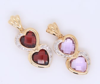 10KT Yellow Gold Double Heart Pendants