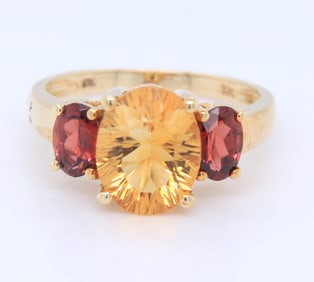 10KT Yellow Gold Citrine And Garnet Ring
