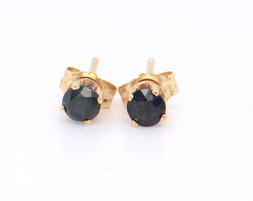 Classic Yellow Gold approximate 0.40ctw Blue Sapphire Stud Earrings