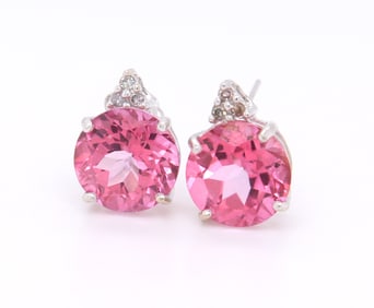 Wonderful White Gold Pink Topaz and Diamond accent Earrings