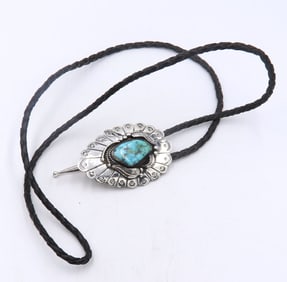 Handcrafted Turquoise USA Native American 925 Sterling Silver Bolo Tie