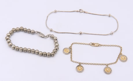 Group Lot of 3 Vintage 925 Sterling Silver Bracelets