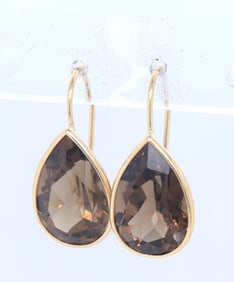 Fabulous Yellow Gold 8ctw Smokey Quartz Dangle Earrings