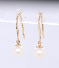 14kt Yellow gold 5.5mm pearl drop dangle earrings