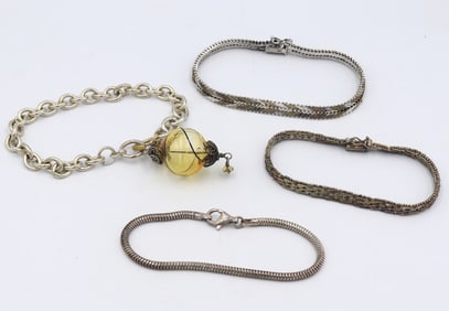 Group lot of 4 vintage 925 sterling silver bracelets