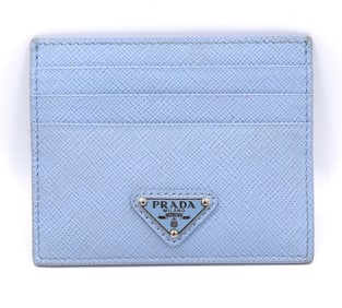 Prada baby blue Saffiano leather card holder
