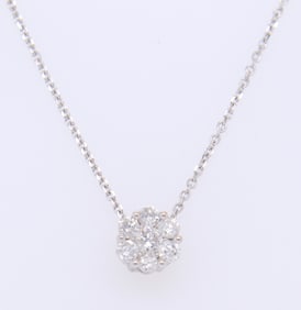 Incredible White Gold Diamond Flower Cluster Pendant on Chain