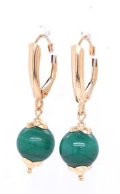 14kt Yellow gold Malachite dangle earrings