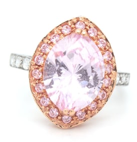 14kt White gold pink topaz and diamond cocktail ring