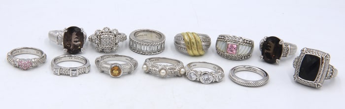 Big group lot of Judith Ripka rings in 925 sterling silver
