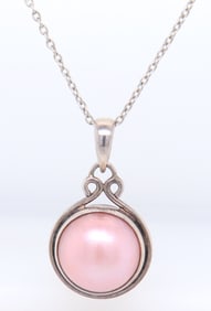 925 Sterling Silver Pink Pearl Pendant on Chain Necklace