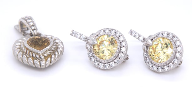 Judith Ripka CZ earrings and Citrine heart shaped pendant