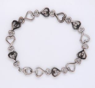Vintage 925 Sterling Silver Heart Shaped Link Bracelet