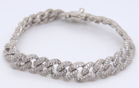 925 Sterling Silver Cubic Zirconia Curb Link Bracelet