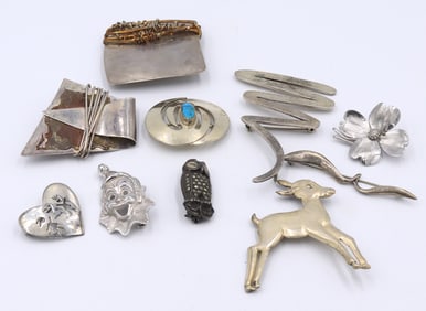 Group lot of Vintage 925 sterling silver brooches
