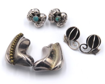 Lot of 3 Piars of Sterling Silver Mexico Earrings