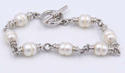 925 Sterling silver pearl link bracelet