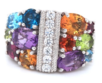 Judith Ripka 925 sterling silver multi color CZ ring