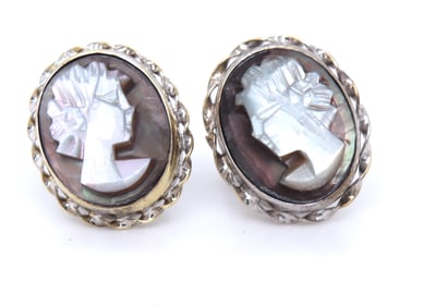 14kt White gold black MOP Cameo earrings