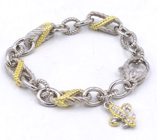 Judith Ripka 925 sterling silver two tone bracelet with charm
