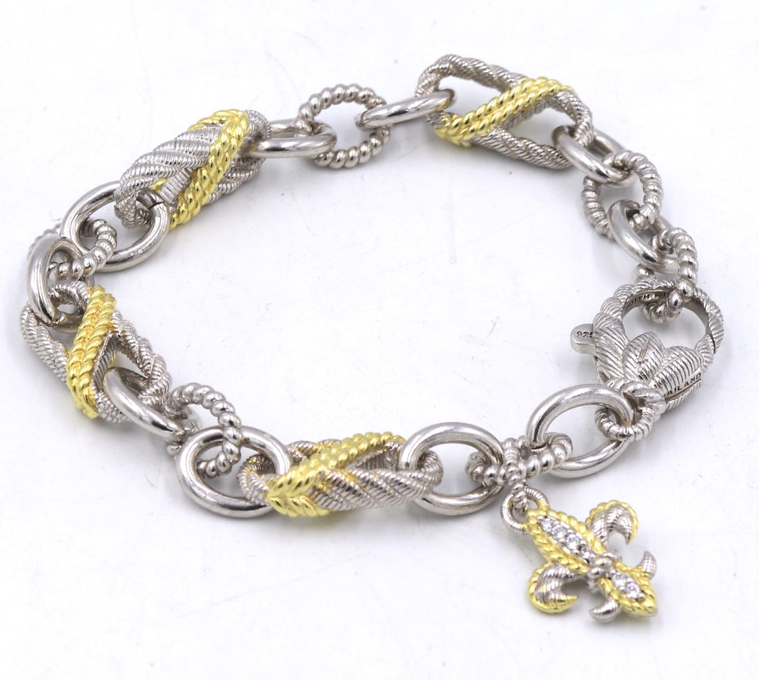 Judith Ripka 925 sterling silver two tone bracelet with charm (1 of 4)