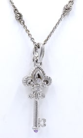 925 Sterling silver Judith Ripka Key pendant on chain necklacea