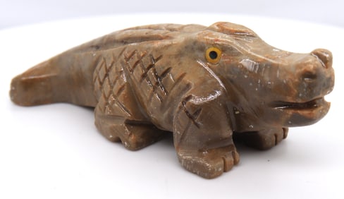 Hand Carved Stone Soapstone Alligator