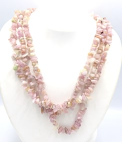 3 Row Rose quartz necklace with heart shaped clasp
