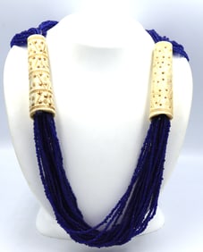 Multi strand lapis beads chunky necklace