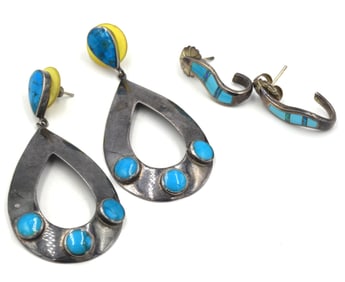 2 Pairs of 925 sterling silver turquoise earrings