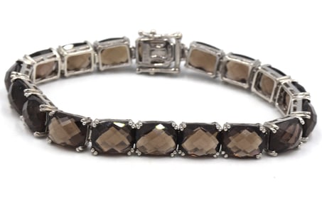925 Sterling silver smokey quartz tennis bracelet