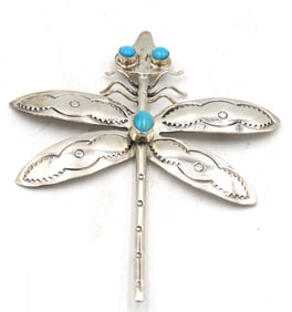 925 Sterling silver signed turquoise dragon fly pin