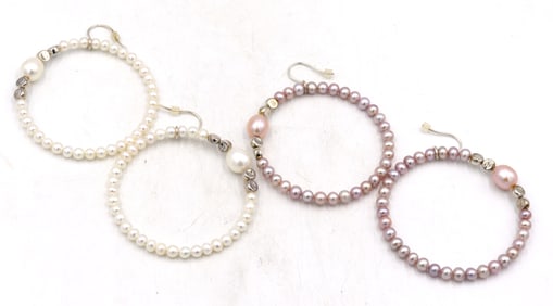 2 Pairs of Honora pearl hoop earrings in 925 sterling silver