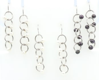 3 Pairs of 925 Sterling silver Honora pearl dangle earrings