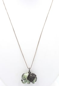 Vintage 925 sterling silver Jade Elephant pendant on box chain necklace