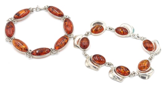 Lot of 2 Vintage 925 sterling silver Amber bracelets