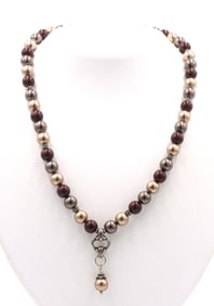 Vintage 925 sterling silver pearl and silver beaded necklace