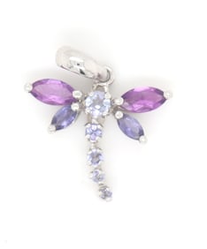 10kt White gold amethyst and blue topaz dragon fly pendant