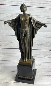 Art Nouveau Nude Woman Awakening Bronze Sculpture