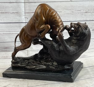 Animal Trophy Bull and Bear Bronze Sculpture