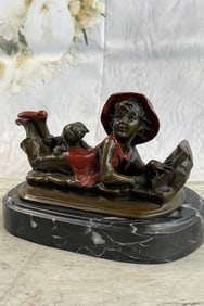 Girl With Dog Bronze Sculpture