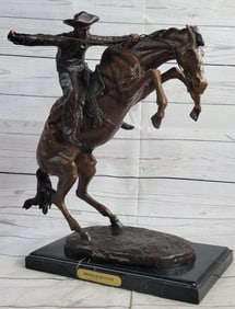 Bronco Buster Bronze Sculpture on Marble Base Stand