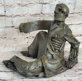 Skeleton Bottle Holder Bronze Sculpture