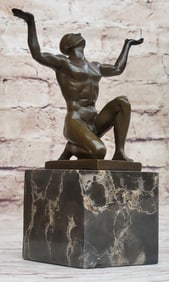Nude Naked Male Athlete Bronze Sculpture