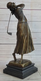High Society English Lady Palying Golf Bronze Sculpture