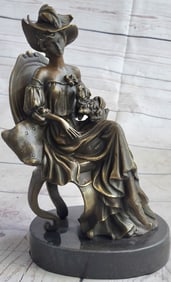 Victorian Girl Holding Dog Bronze Sculpture