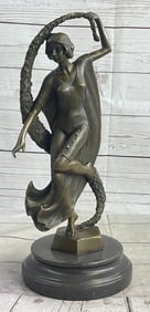 Guirande Joe Descomps Woman With Thyrsus Bronze Sculpture